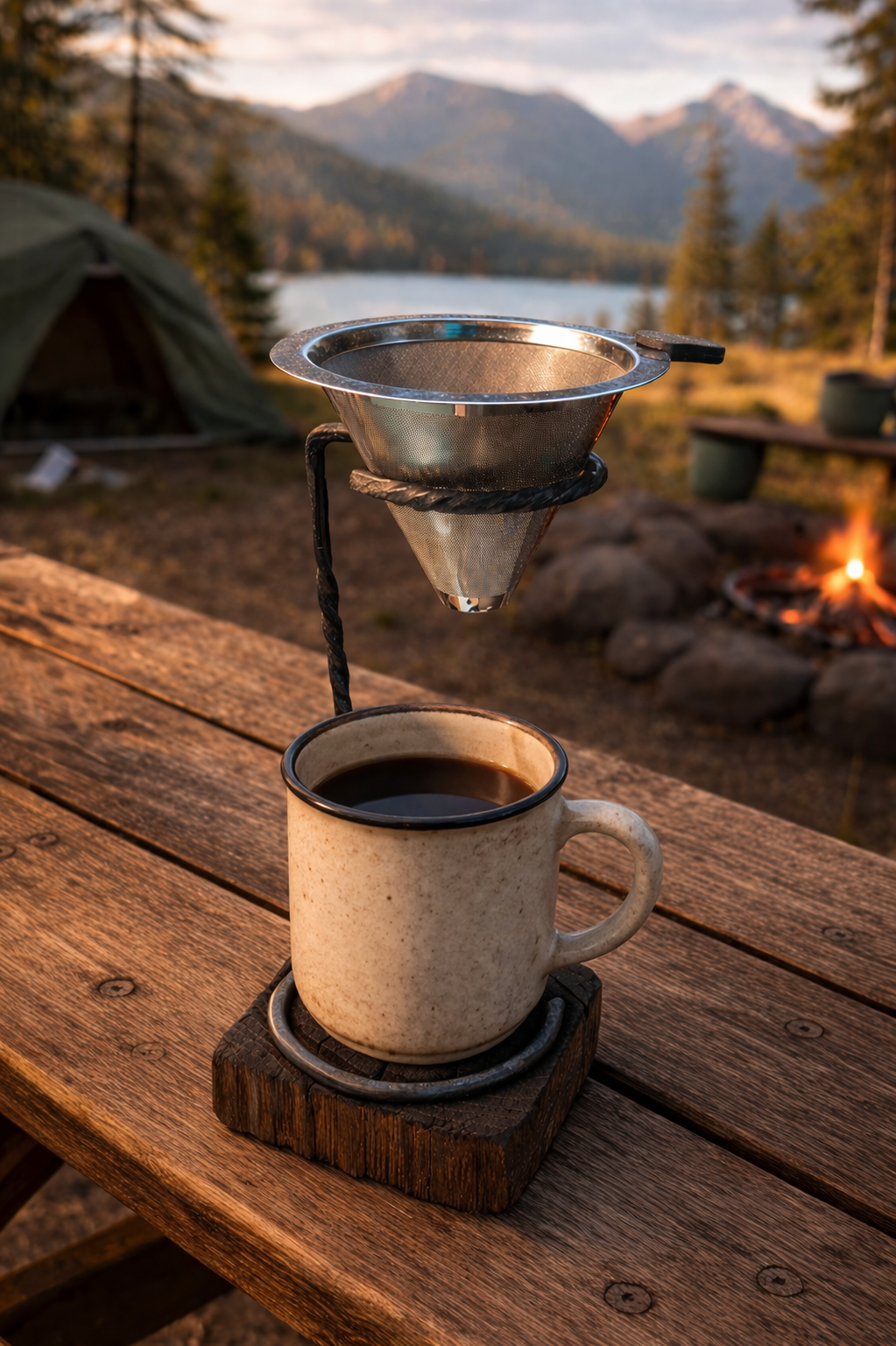 Hand forged Pour-over coffee stand with base