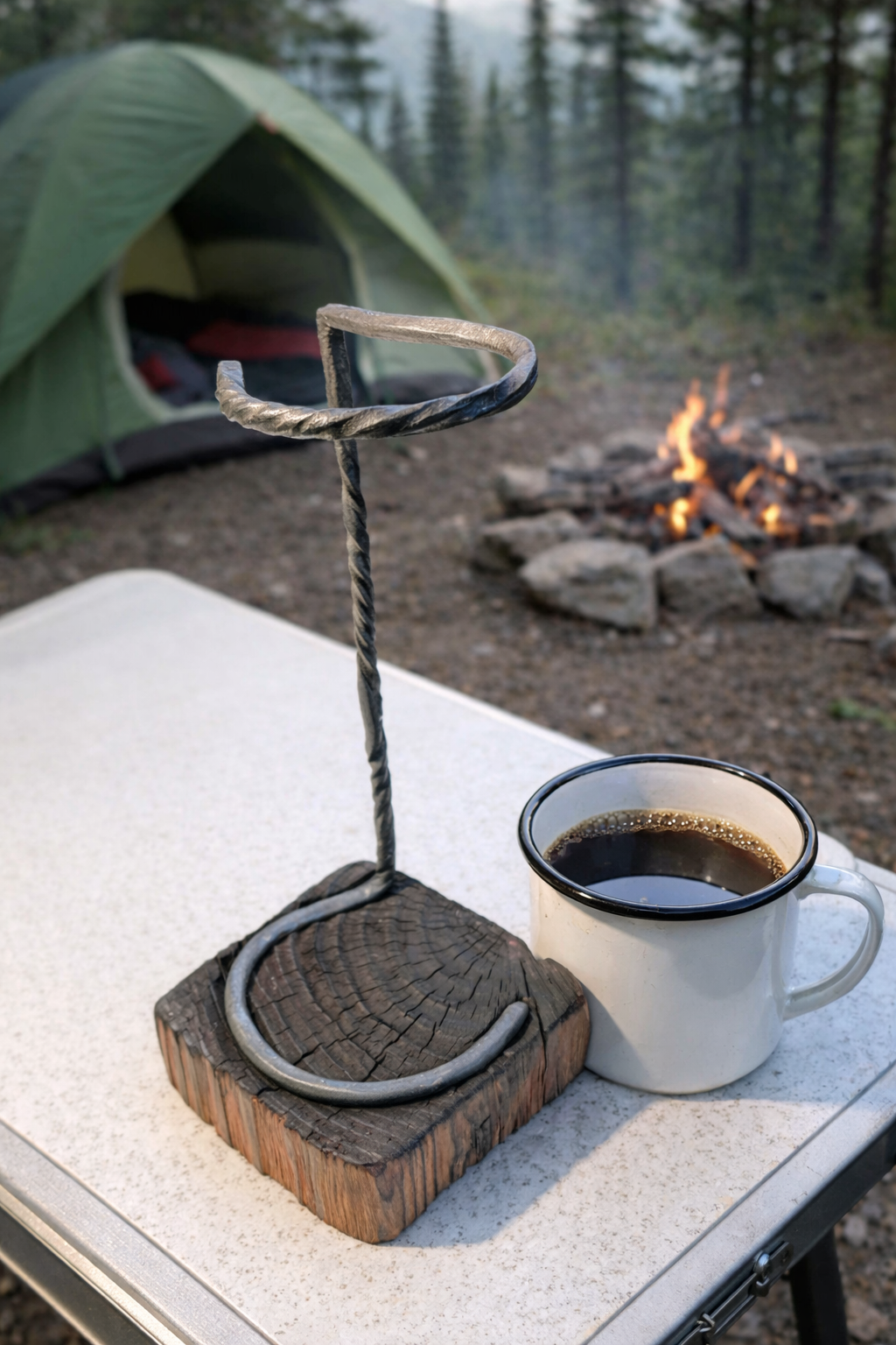 Hand forged Pour-over coffee stand with base